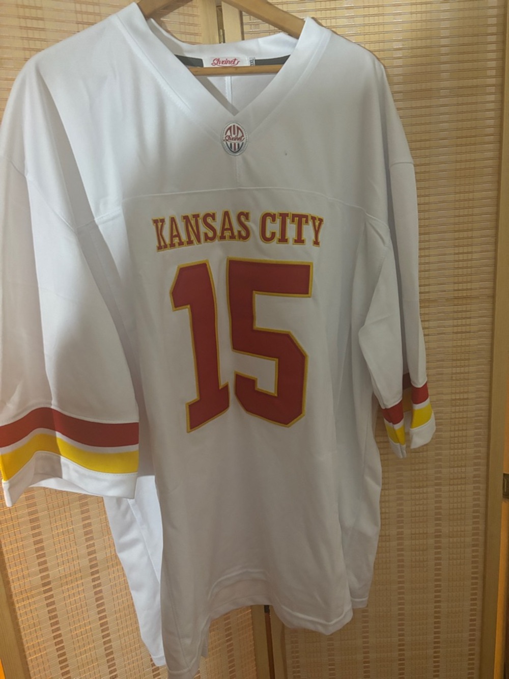 White Football Jersey with Red & Yellow #15 MAHOMES